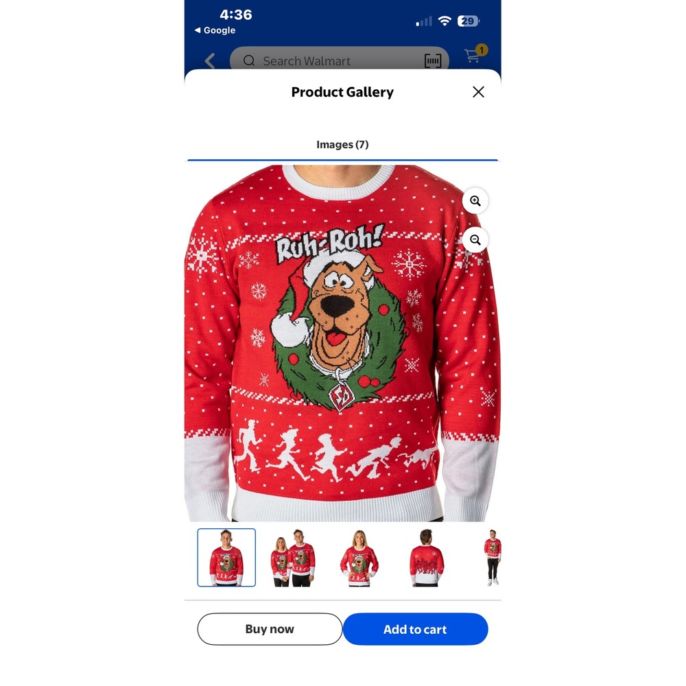 Scooby-Doo Mens Christmas Sweater Red Ruh-Roh Holiday‎ Mystery Machine Medium
